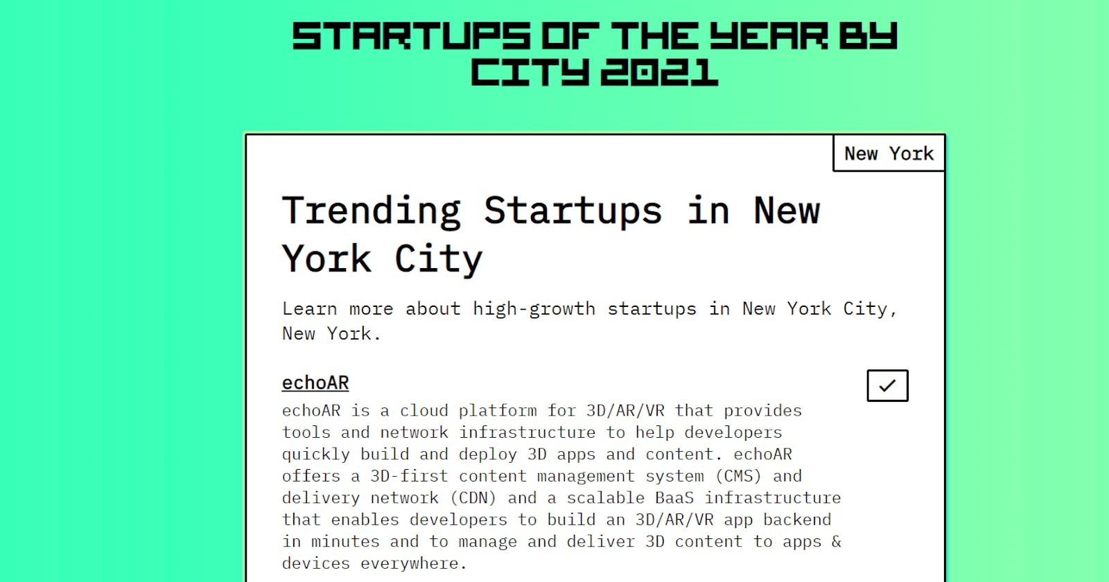 echoAR nominated "one of the best startups in NYC" - VOTE NOW!