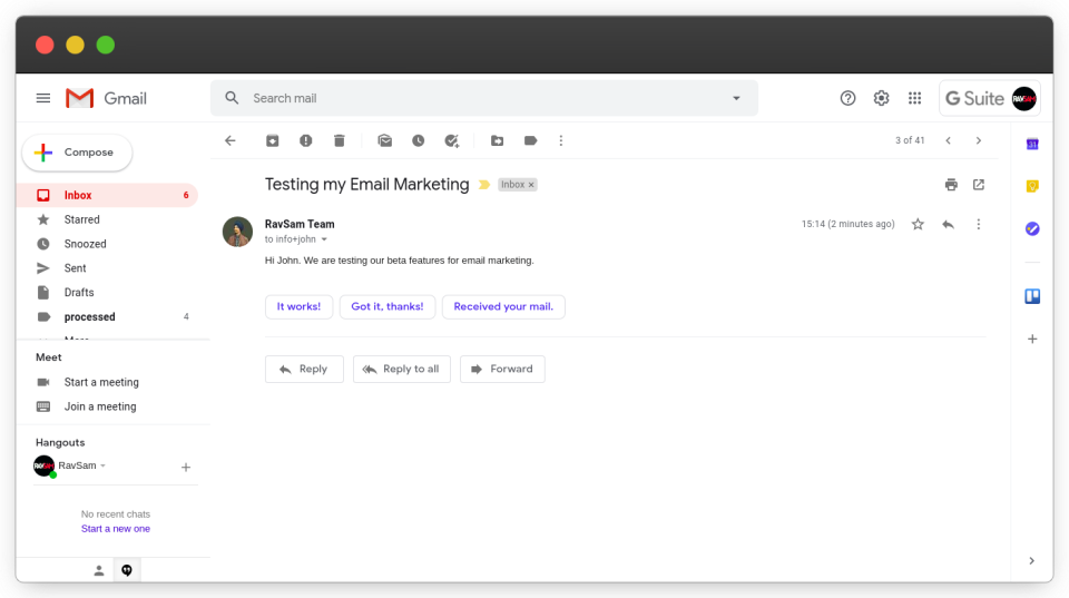 Email Delivered successfully to the inbox