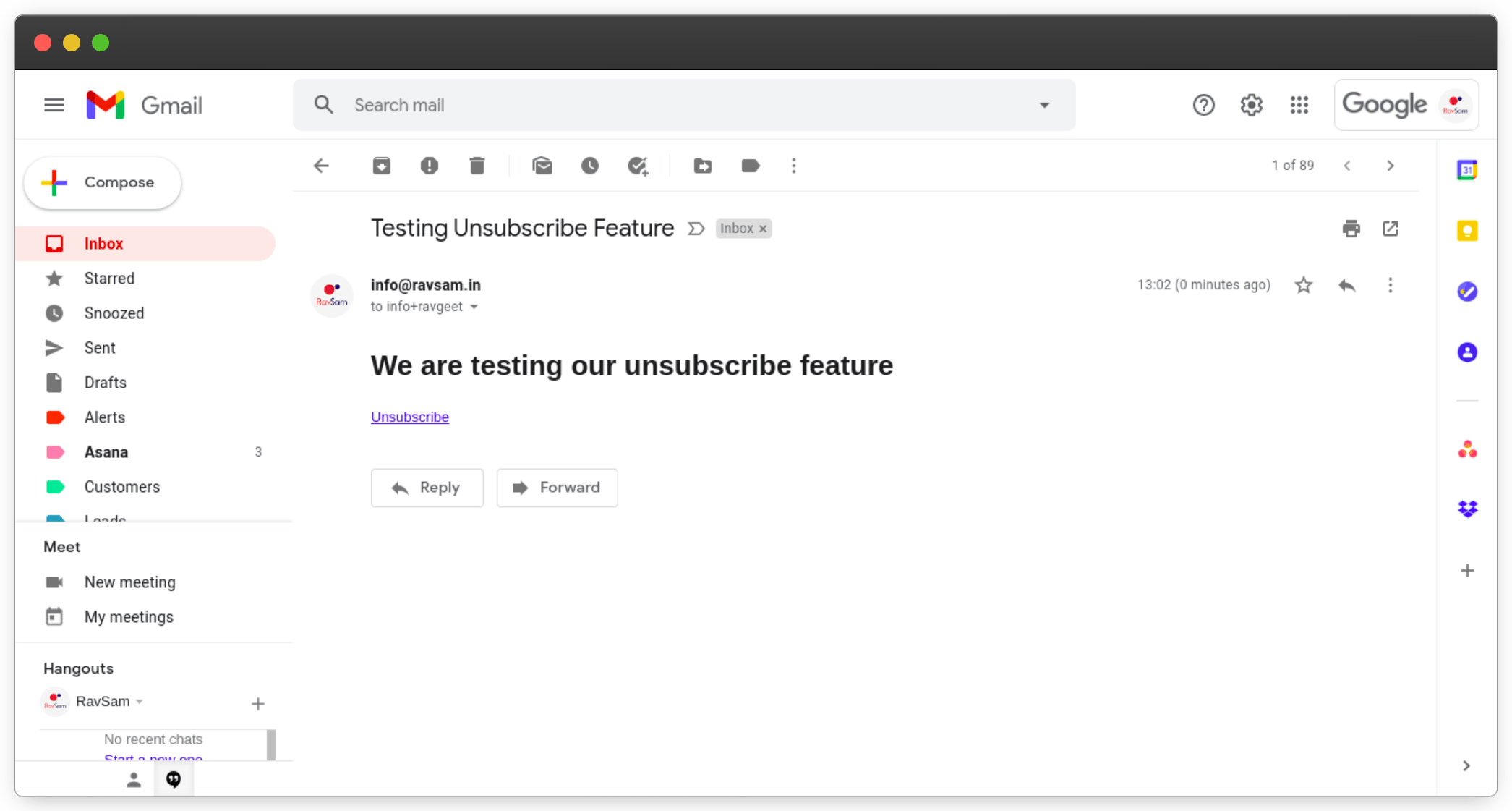 An email with Unsubscribe link
