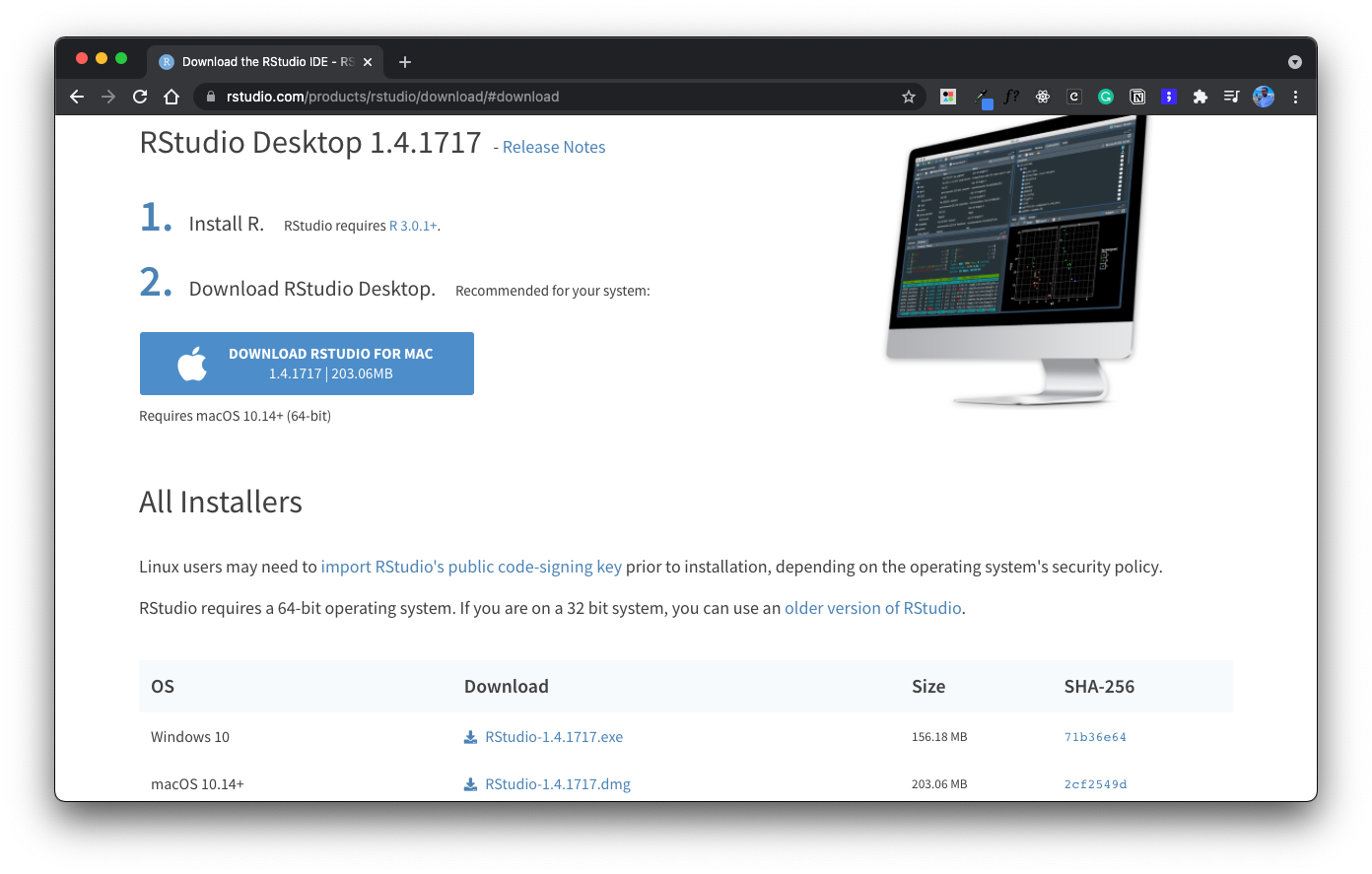 RStudio Desktop download page