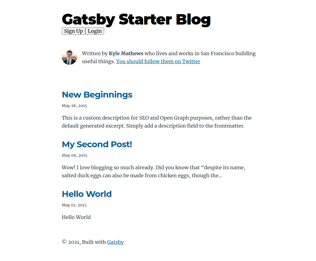Gatsby Blog with Login Buttons