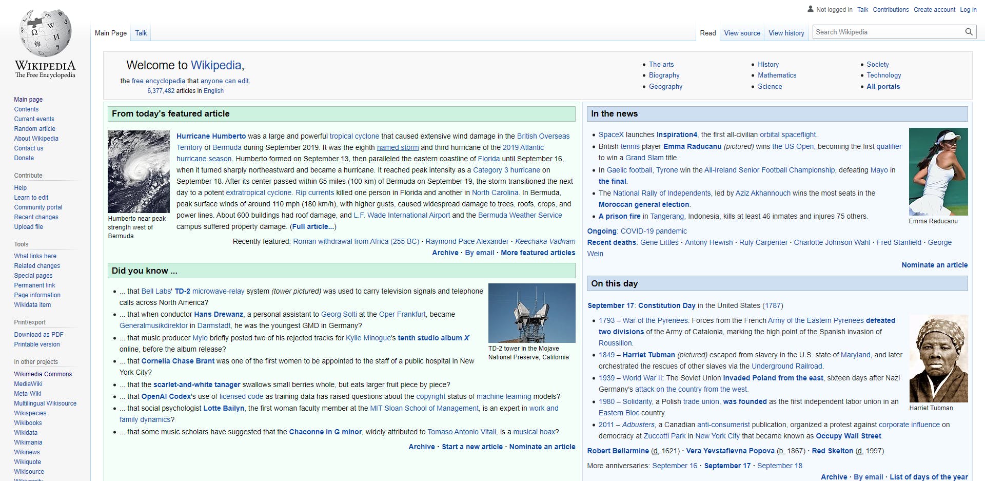 Wikipedia main page