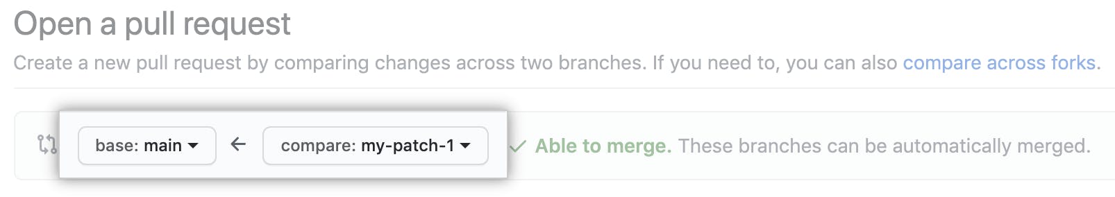 An image showing branches in a pull request on github