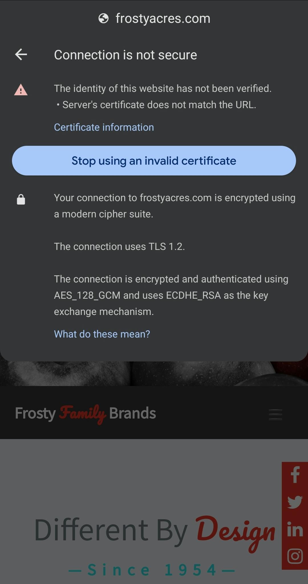Frosty Acres SSL/TLS certificate error