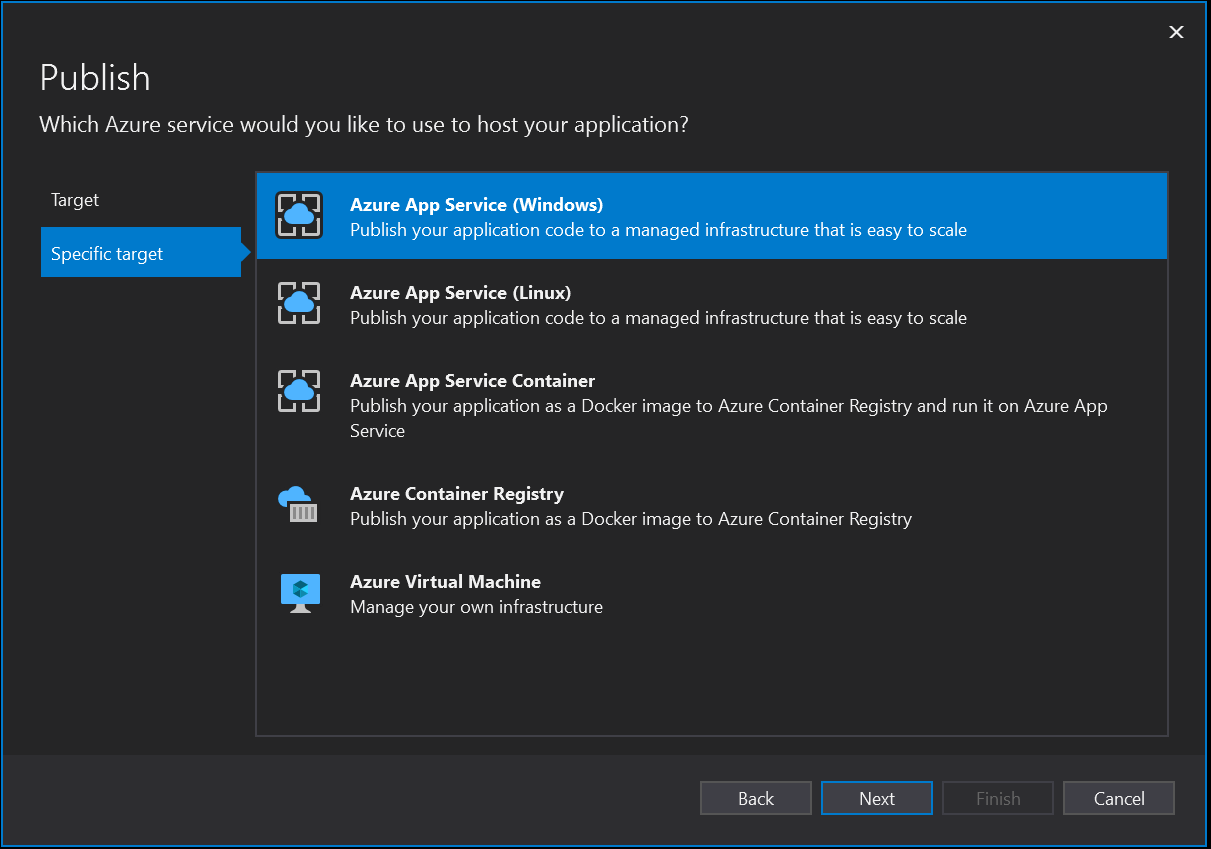 Choose "Azure App Service (Windows)"
