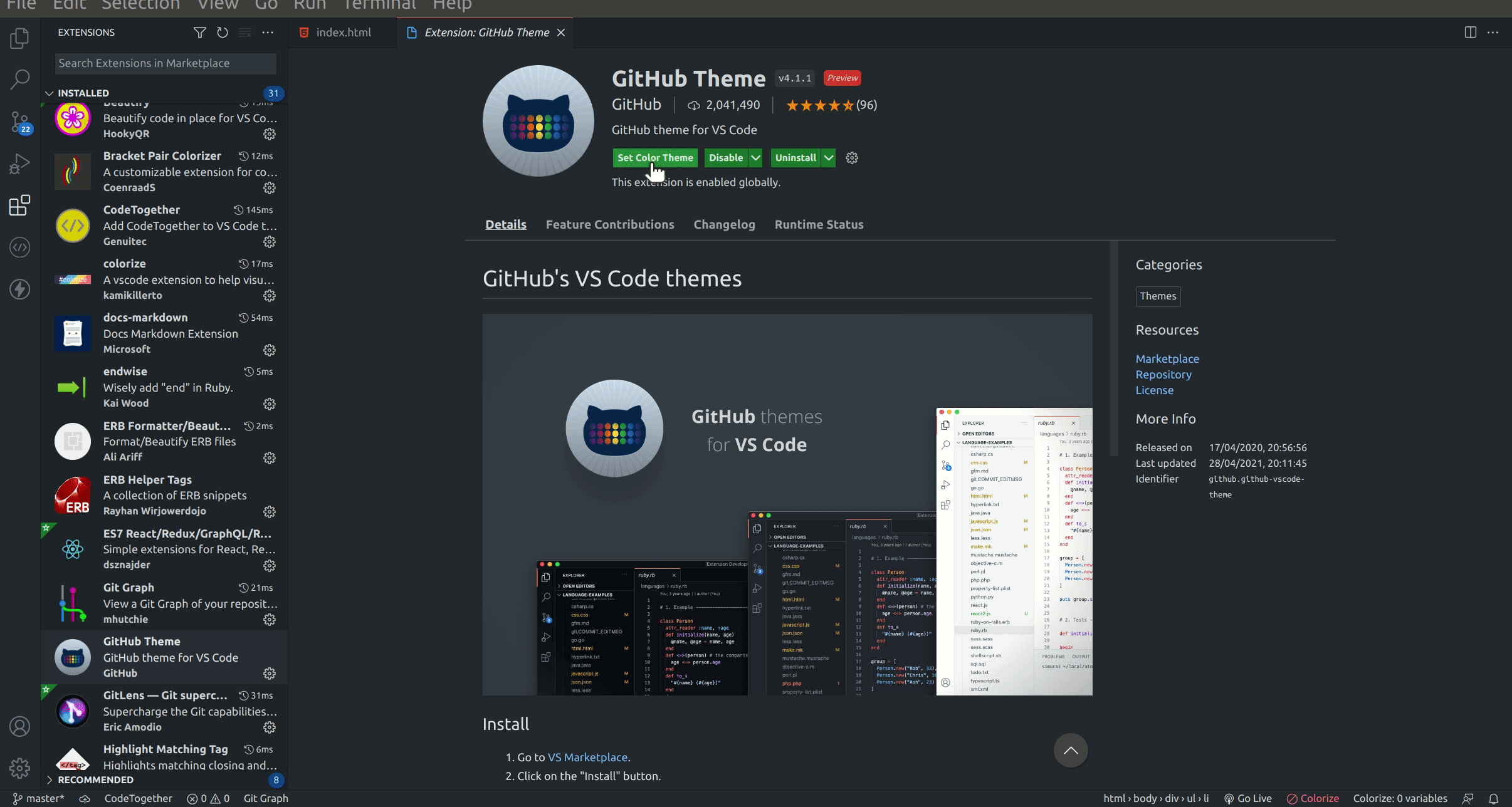 Github theme VScode extension Preview