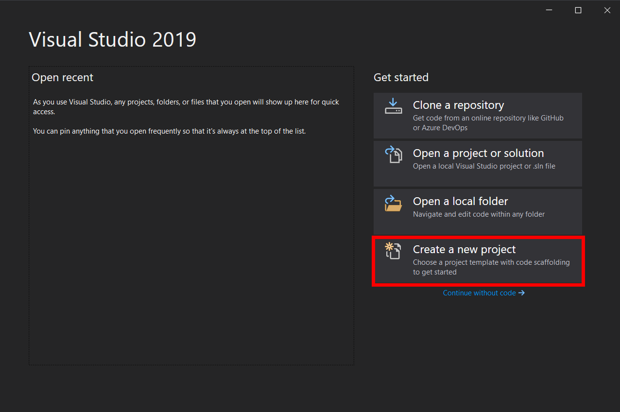 Visual Studio start image