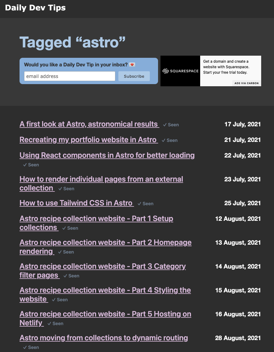 Astro tagged blog posts