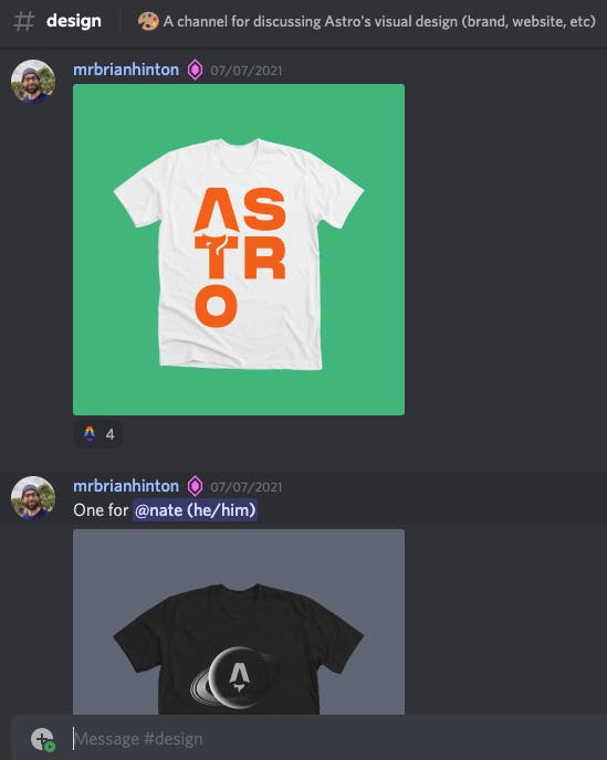 Brian presenting T-shirt designs for Astro
