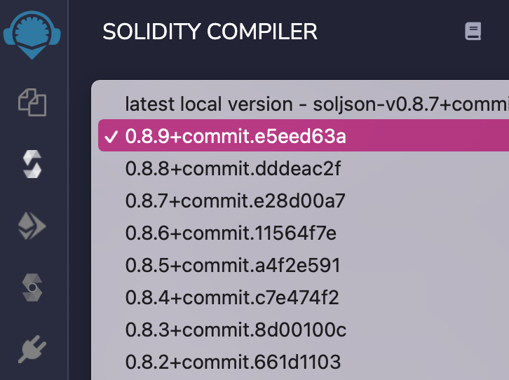 Solidity compiler tab