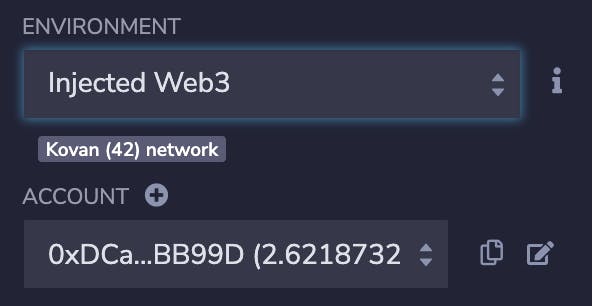 Connected to Kovan testnet with my injected Metamask web3