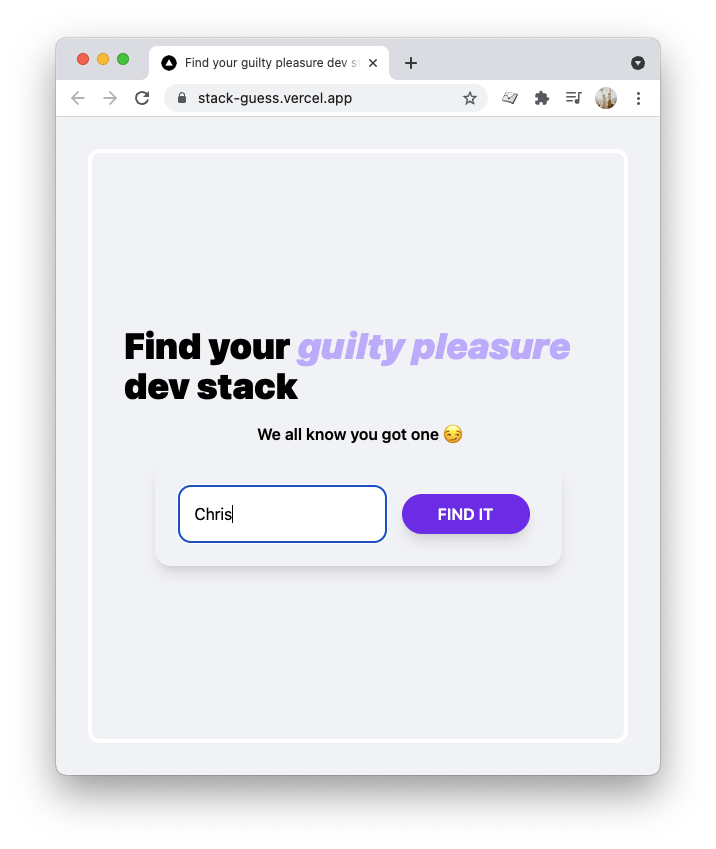 Next.js form homepage stack guesser