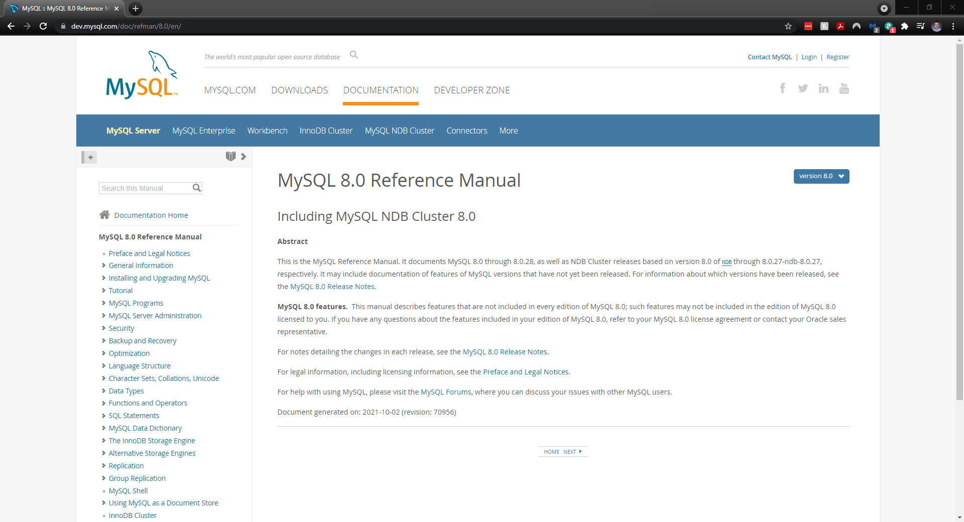MySQL 8.0 Reference Manual