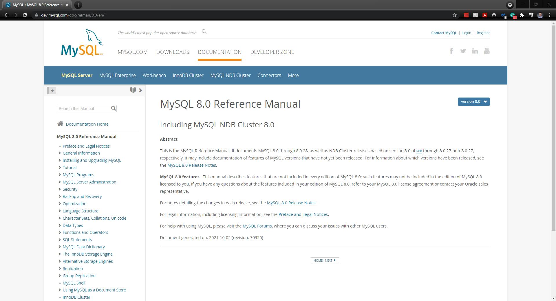 MySQL 8.0 Reference Manual