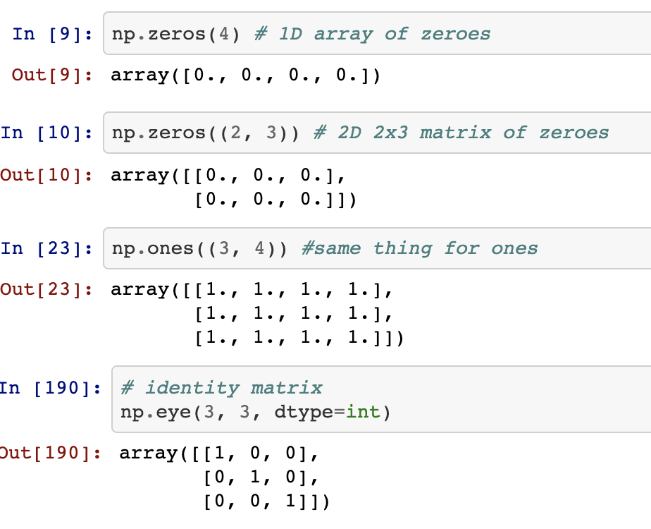 special numpy array functions