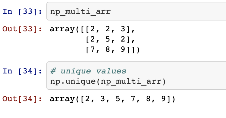 unqiue values in a numpy array