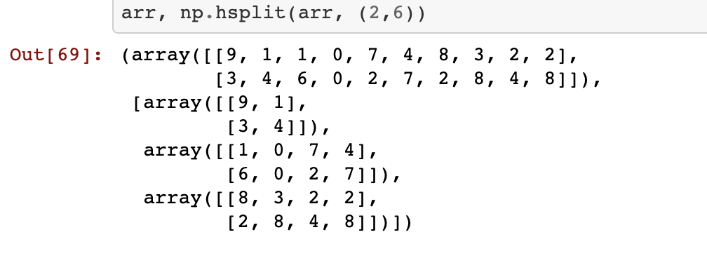numpy array splitting
