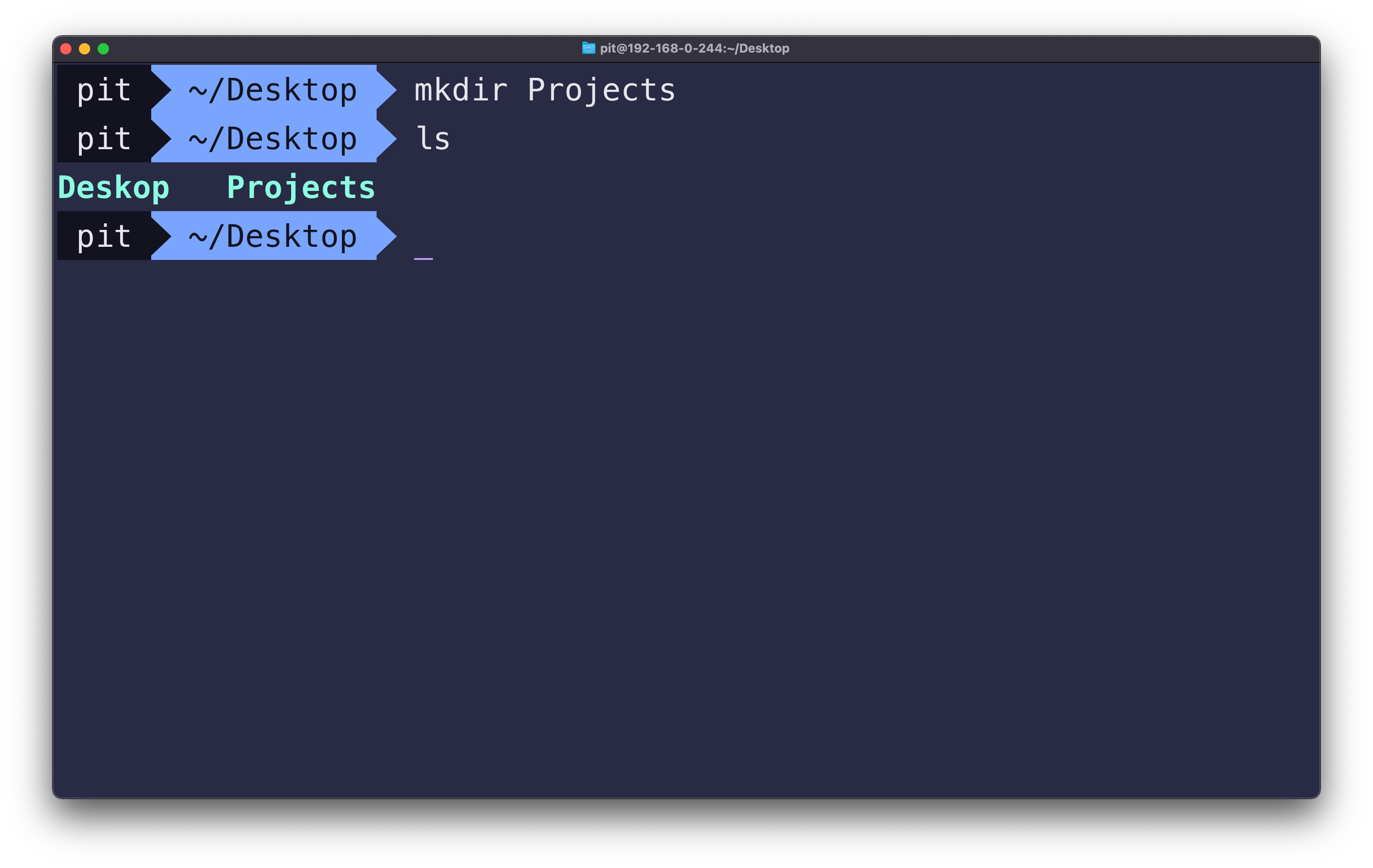 Screenshot illustrating how to create a directory in the terminal on macOS