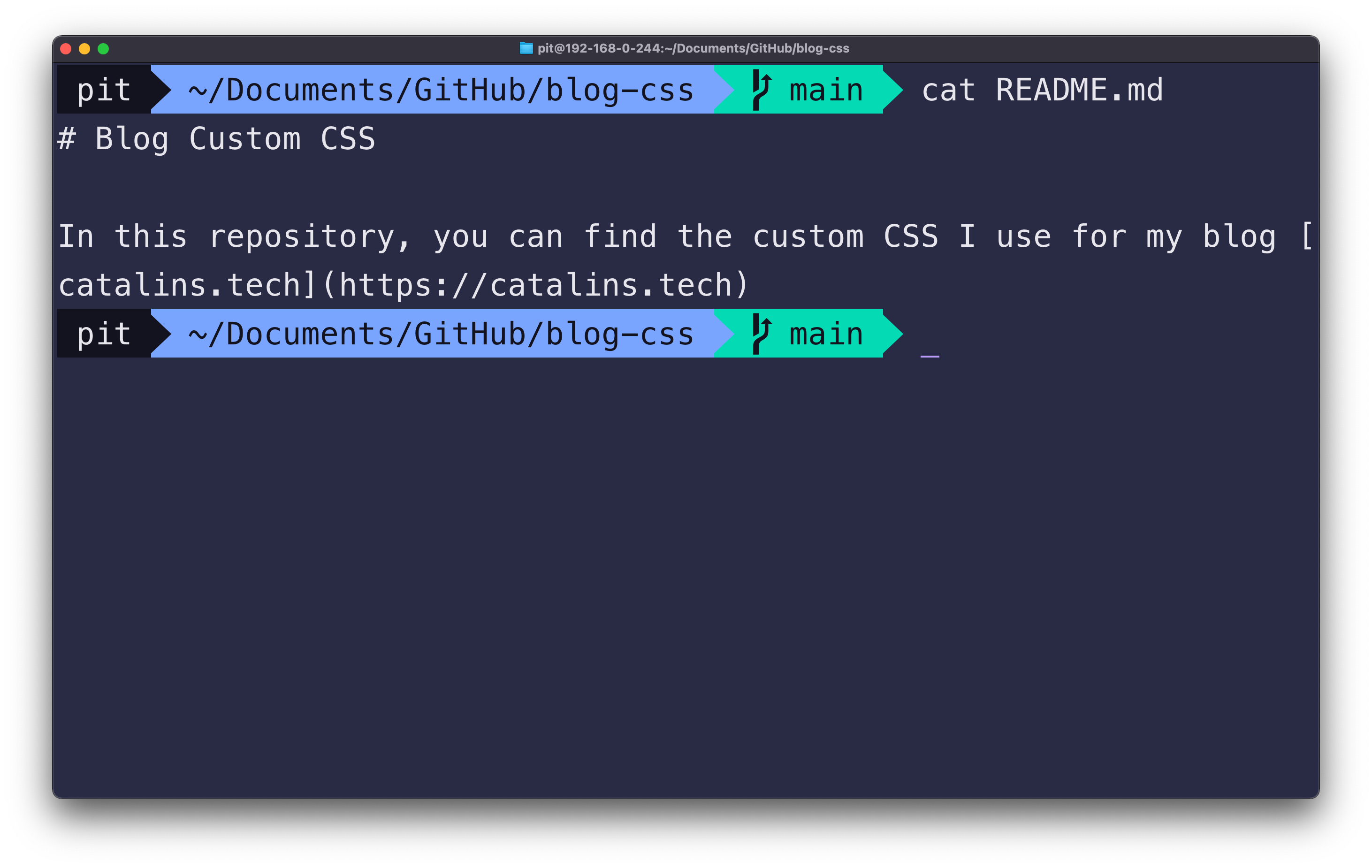 Screenshot illustrating the cat command on macOS terminal