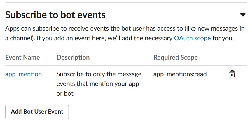 Subscribe to bot events configuration