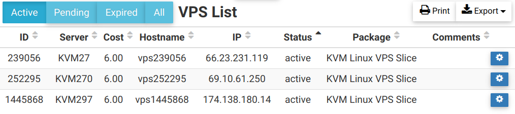 List of all available VPS servers with public IPs