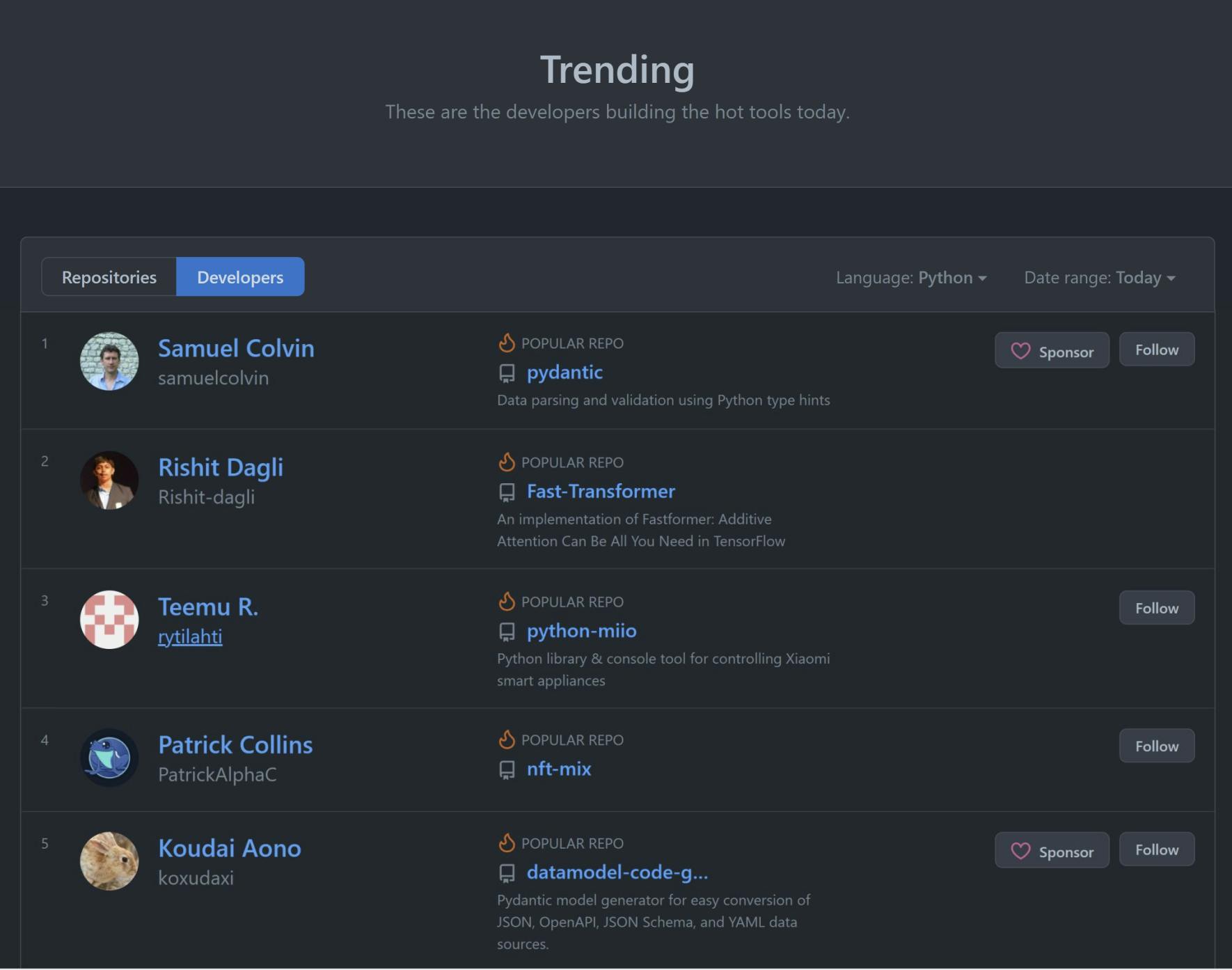 My project on the GitHub Trending page