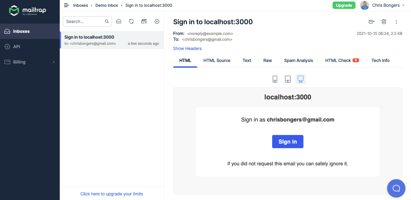 Mailtrap email from NextAuth.js