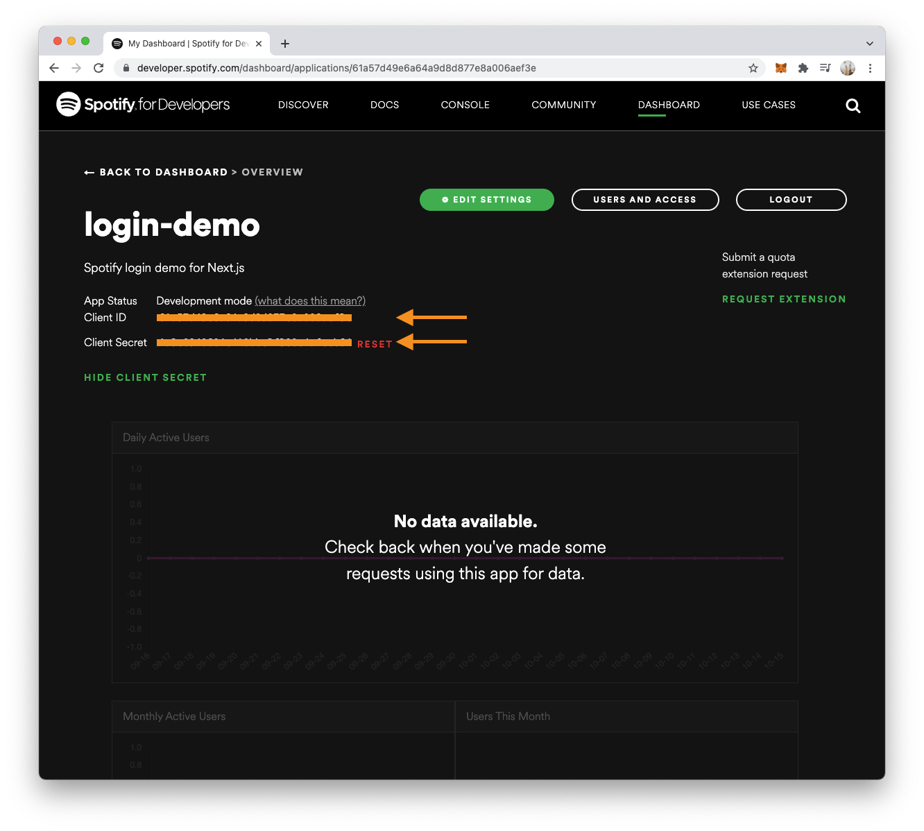 Spotify application credentials