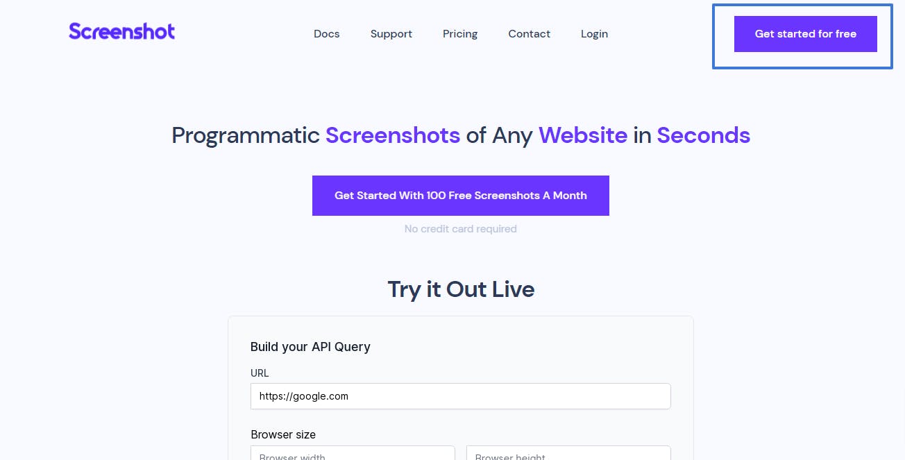 Sign Up for Screenshot API