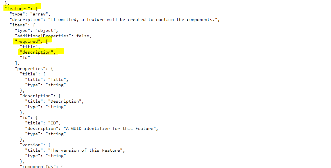 JSON schema for feature