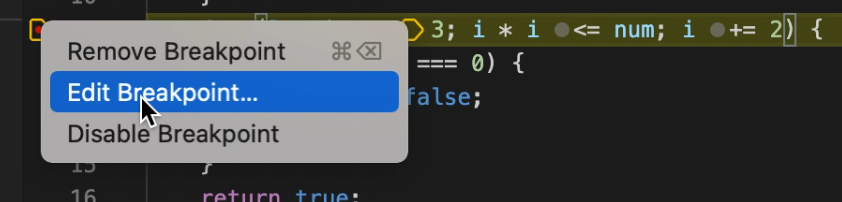 Conditional Breakpoint is added via Edit Breakpoint in VSCode
