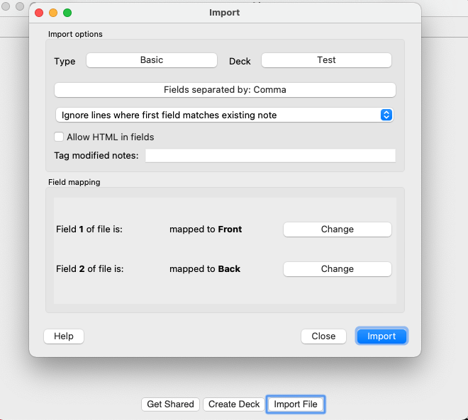 Anki on Mac importing screen