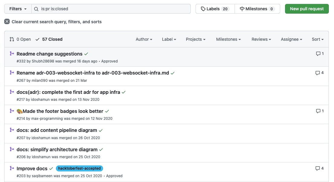 GitHub pull request screen