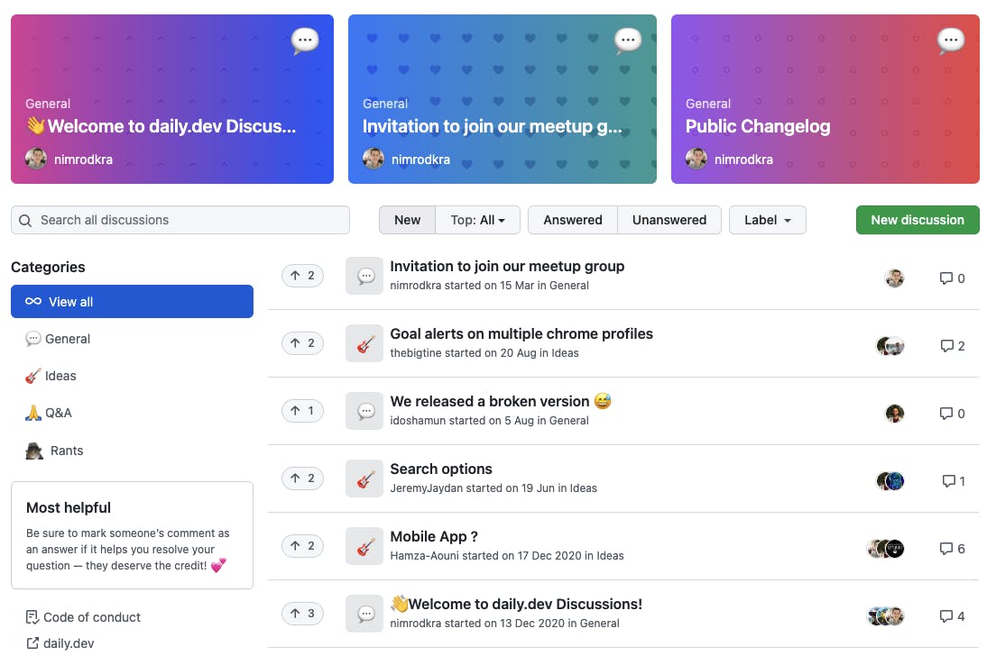 GitHub discussions screen