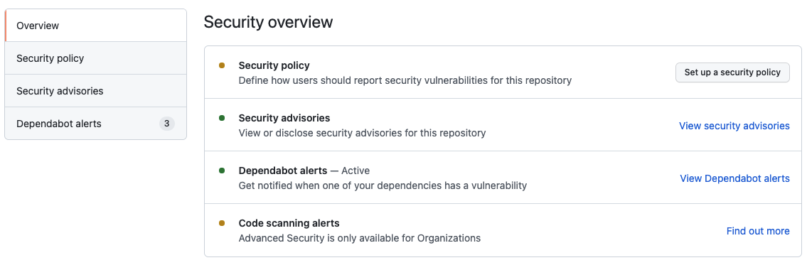 GitHub security tab