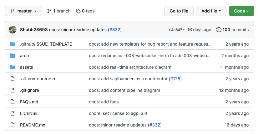 GitHub project file section