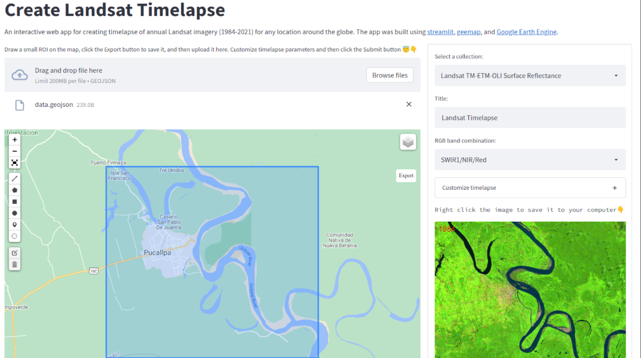 A streamlit app for creating timelapse of annual Landsat imagery (1984-2021)