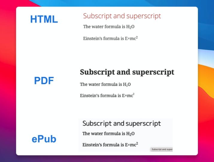 Subscript and superscript rendering