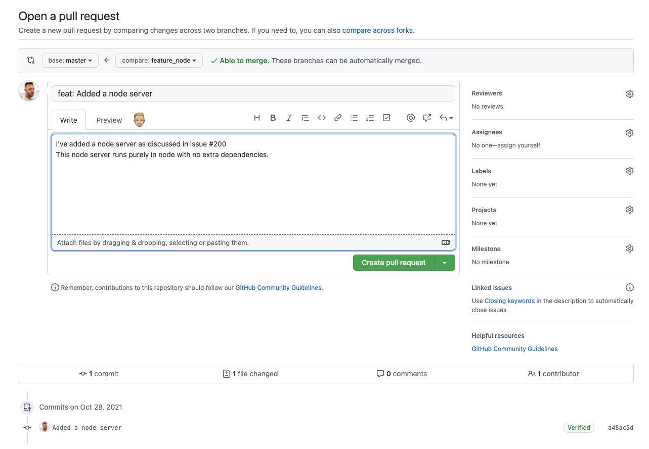 Creating a pull request in GitHub