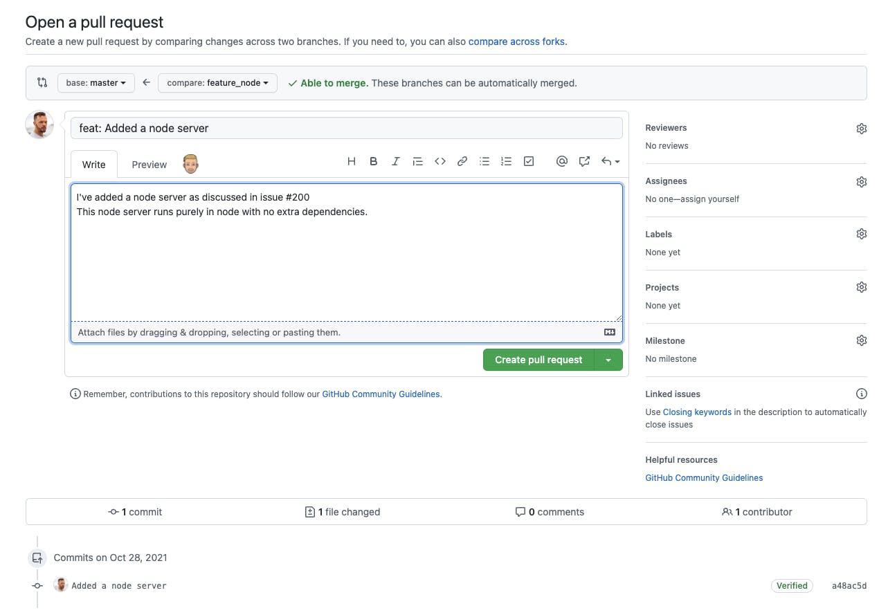 Creating a pull request in GitHub