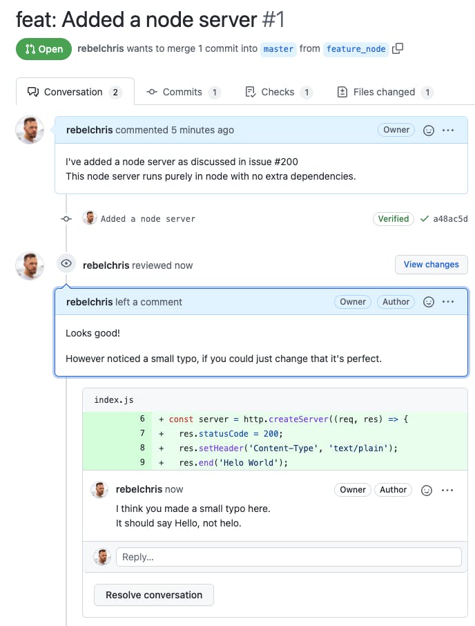 Review inside the pull request screen GitHub