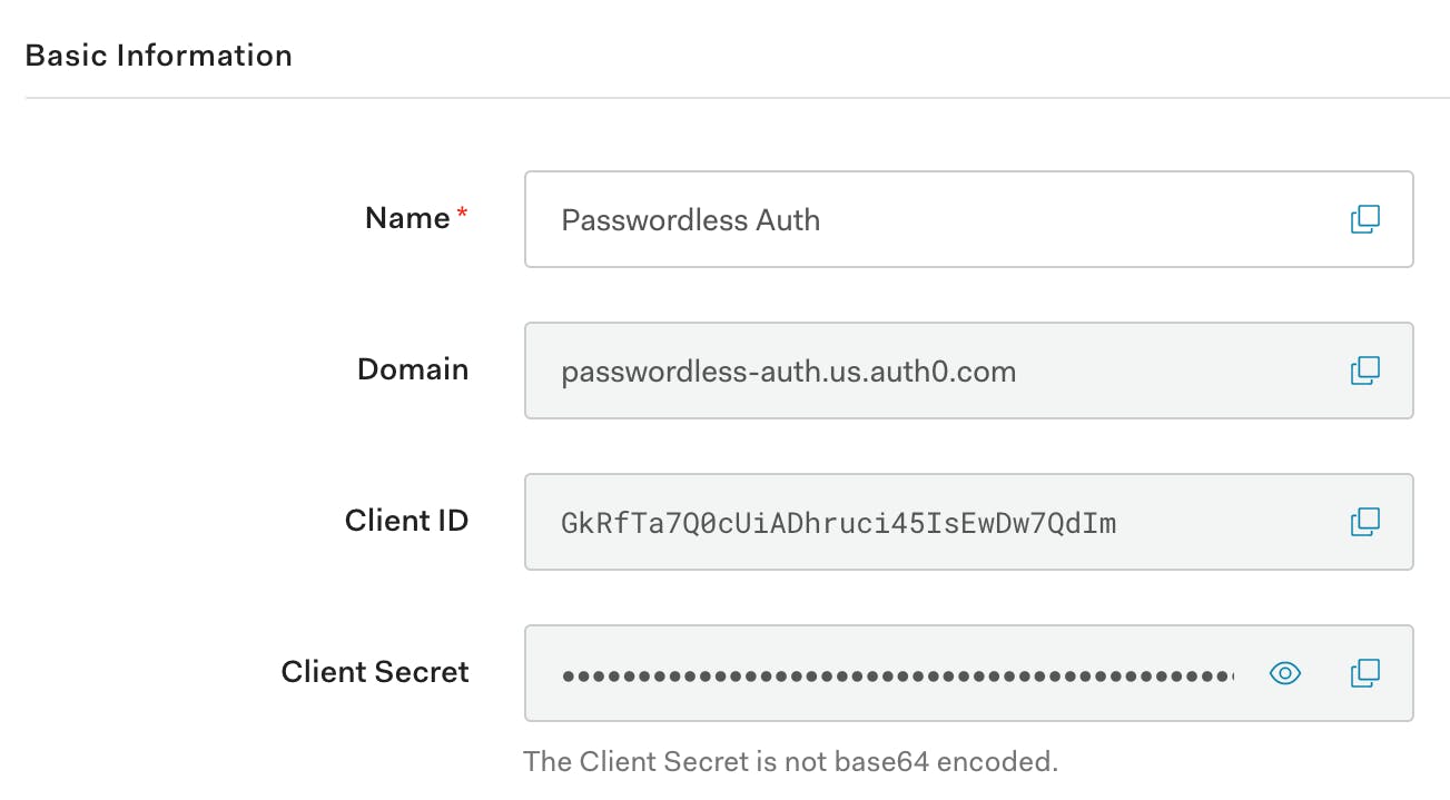 Basic Auth0 application information