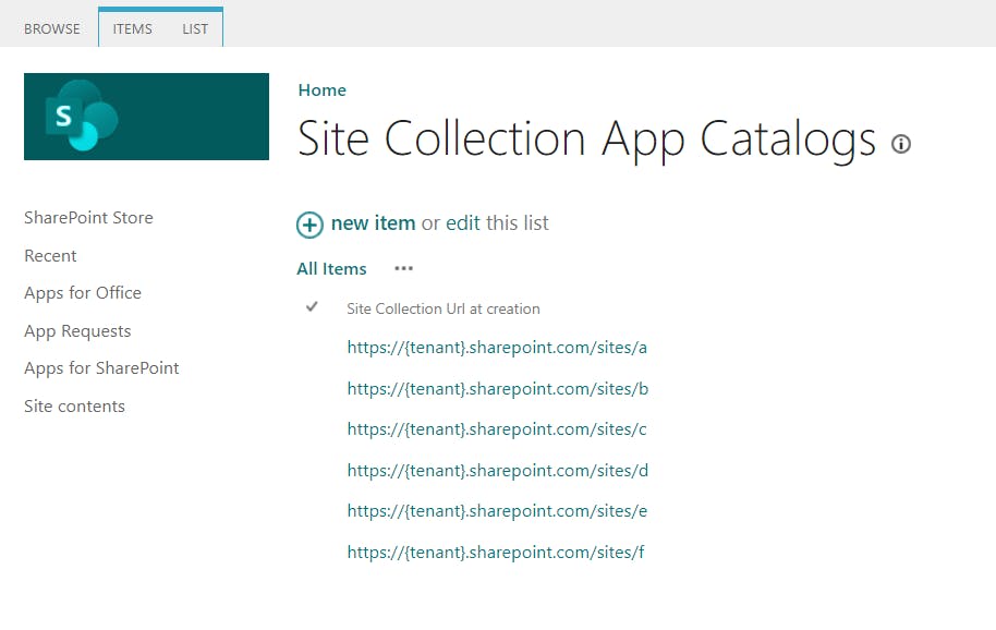 Listview of all site collection urls with app catalog