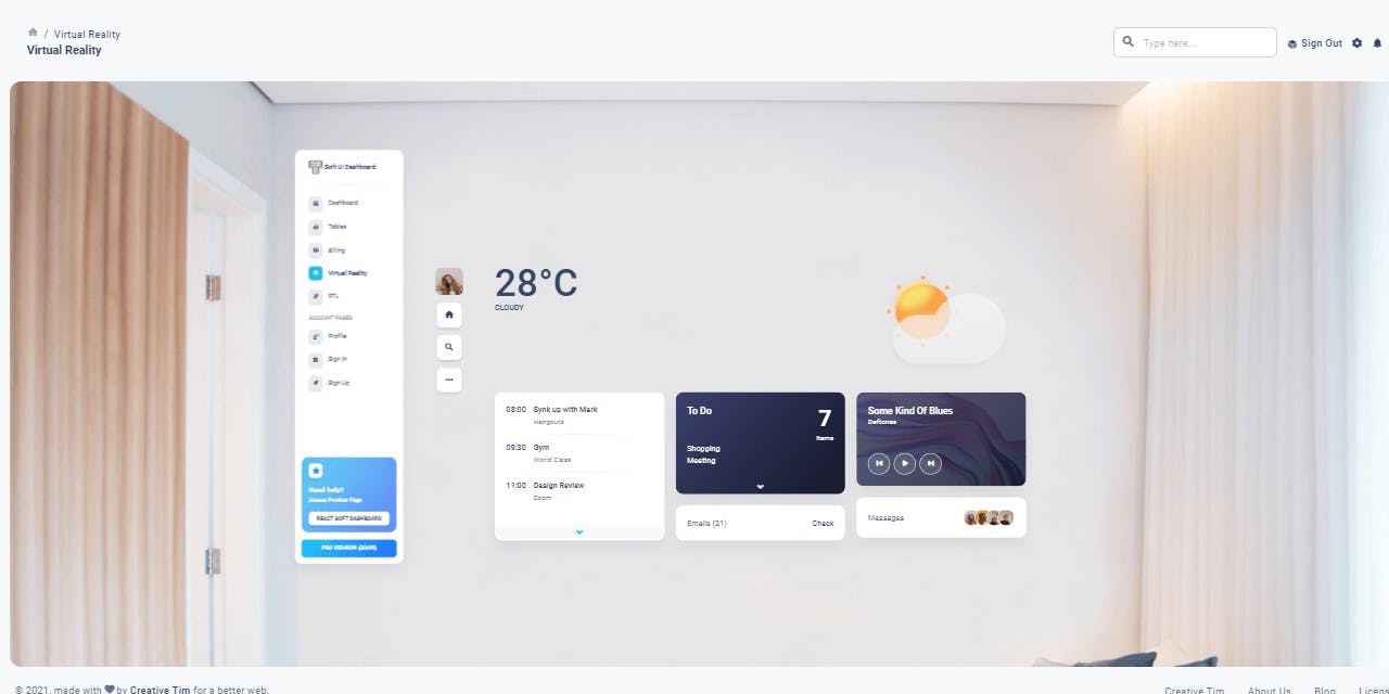 React Soft Dashboard - VR Page.
