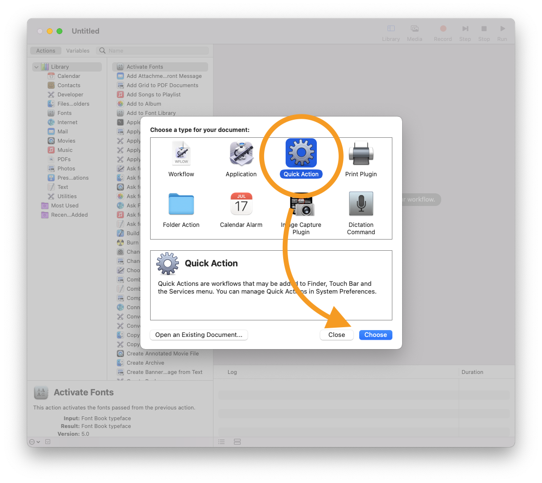 Quick action in Automator