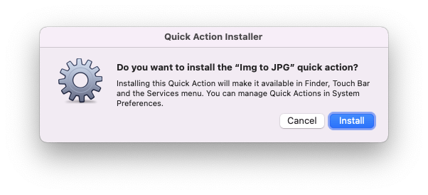 Automator install quick action