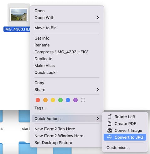 Quick action menu on Mac