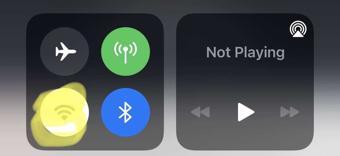 The Wi-Fi switch in Control Center on iOS