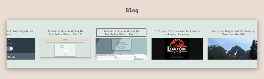 screenshot of abbeyperini.dev in light mode with one of the blog preview title buttons focused