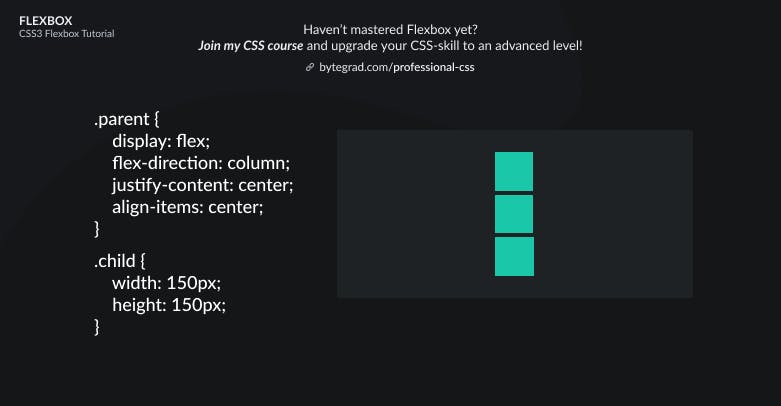 CSS Flexbox centering vertically and horizontally when flex-direction column with justify-content center and align items center.png
